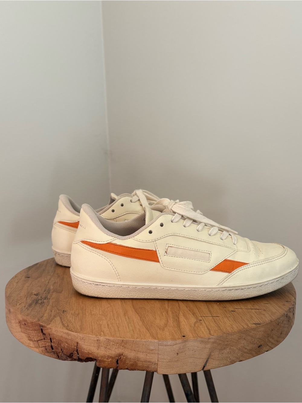 Oliver Cabell Women's Cream Leather Sneakers with Orange Stripe